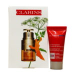 set clarins men energising day night gel for face 5 ml miniature double eye anti ageing eye serum 3 ml miniature clarins gwp textile pouch blue 178219